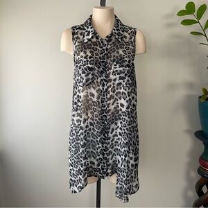 BCBGMaxazria Animal Print Chiffon Tunic Long Blouse Top Cougar Leopard Print
